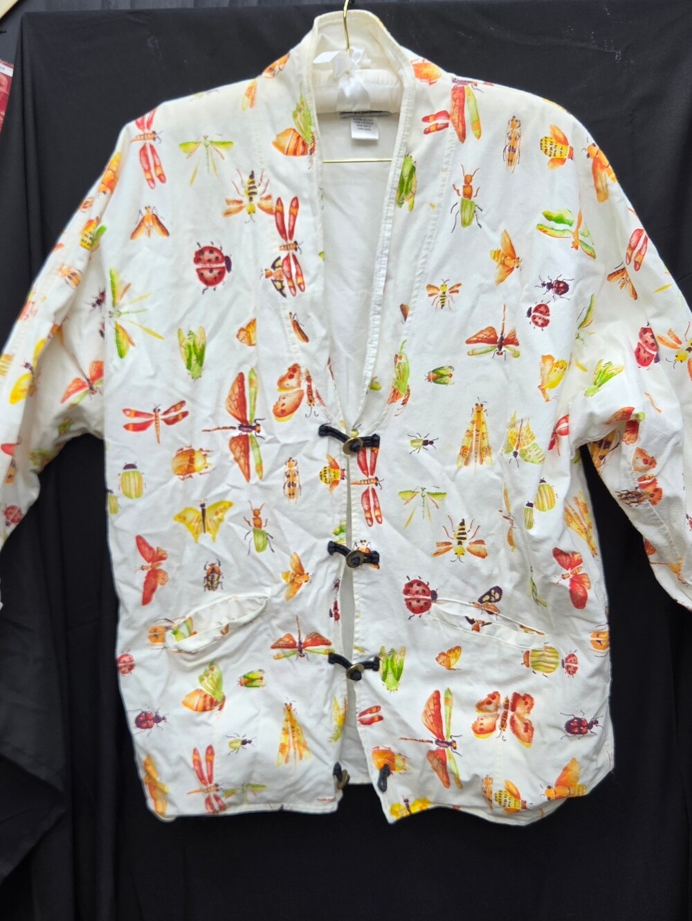 VTG 90s The Planet All Over Insect Print Kimono Jacket Novelty Butterfly Cotton